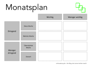 Zeitmanagement in der Schule - Monatsplan