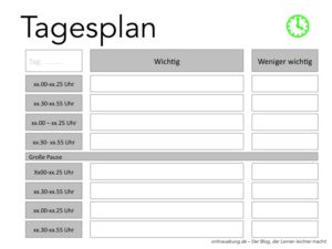 Zeitmanagement in der Schule - Tagesplan