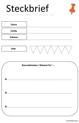 Steckbrief – blanko – Vorlage für eine Vertretungsstunde Steckbrief - blanko - Vorlage für eine Vertretungsstunde